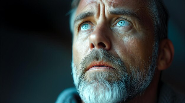 Closeup portrait of a senior man with grey beard and mustache