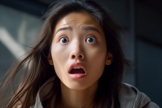 Closeup portrait of shocked young asian woman