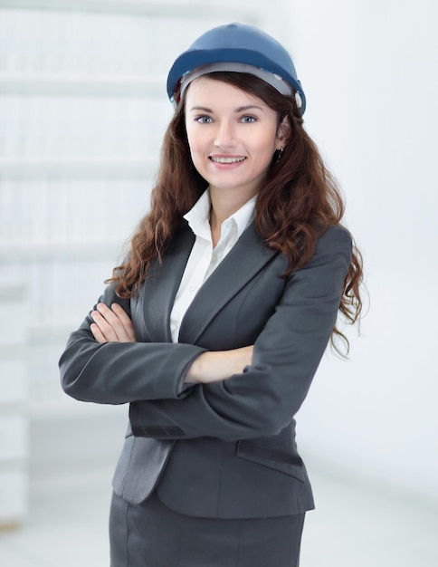 Closeup portrait of a successful woman engineer