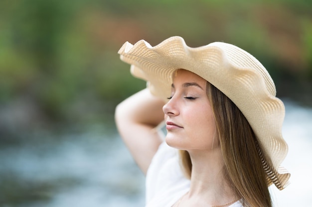 Closeup portrait of Teenager girl breathing deep