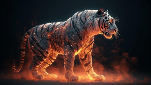 Closeup portrait of a tiger on a dark background with smokegenerative ai