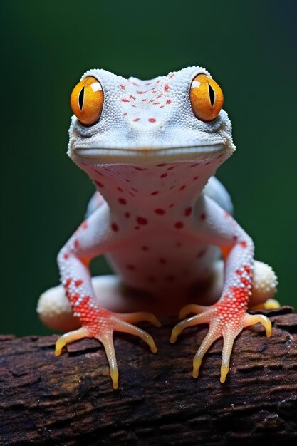 Closeup portrait of a white leopard gecko Rhacophorus macularius