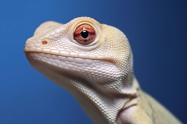 Closeup portrait of a white lizard on a blue background