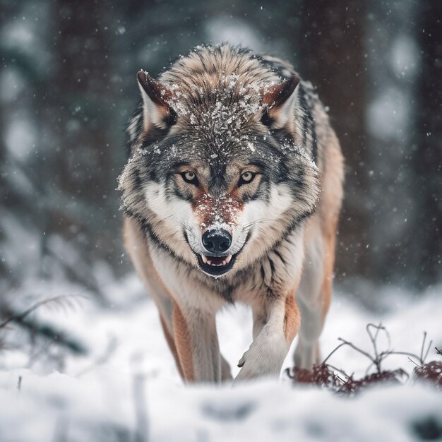 Photo closeup portrait of wolf at forest