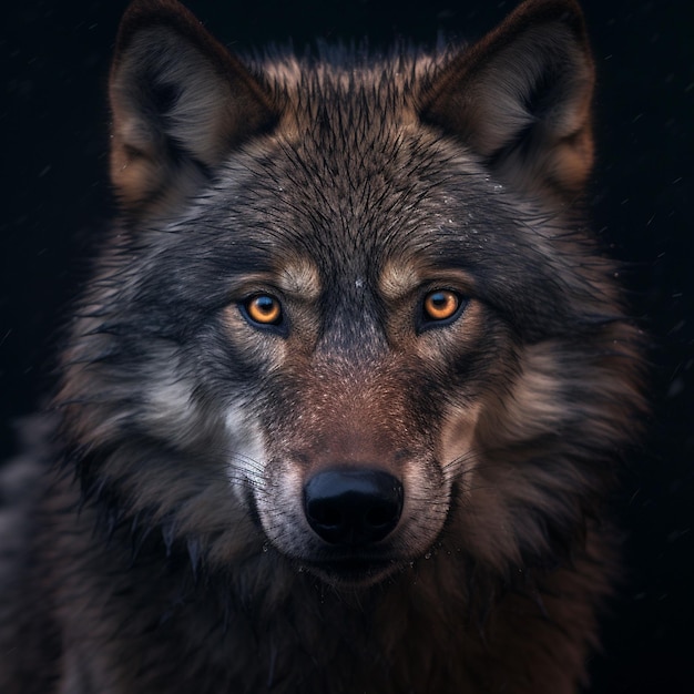 closeup portrait of wolf at forest