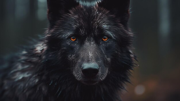 близкий портрет волка в лесу