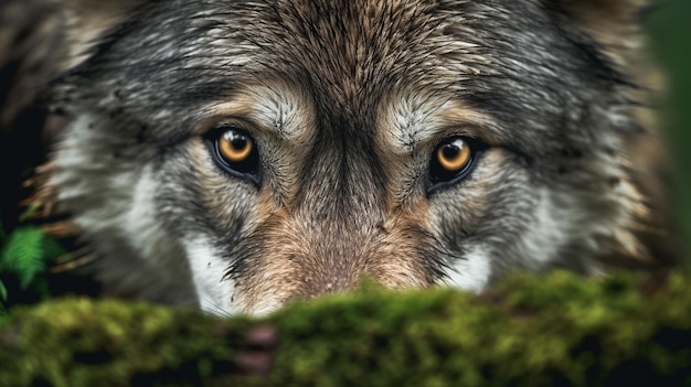 Photo closeup portrait of wolf at forest