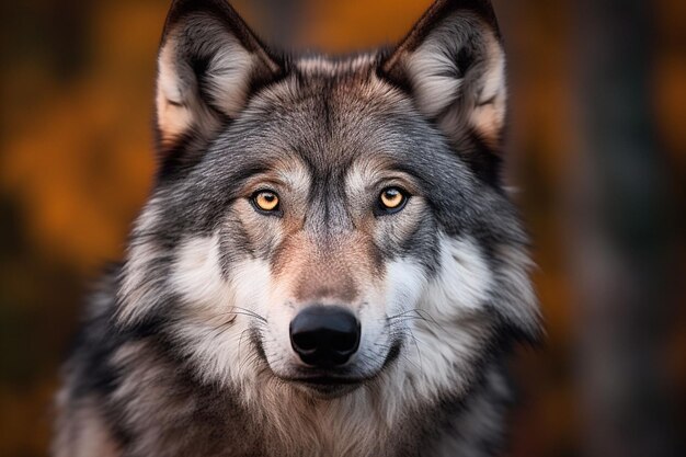 Photo closeup portrait of wolf at forest