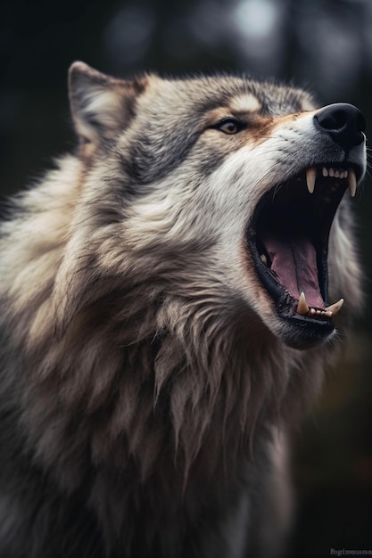 closeup portrait of wolf at forest