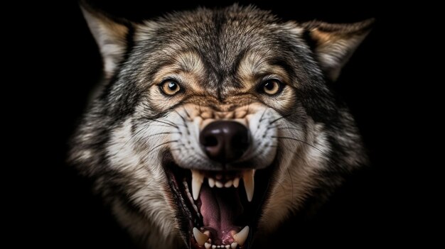 Photo closeup portrait of wolf at forest