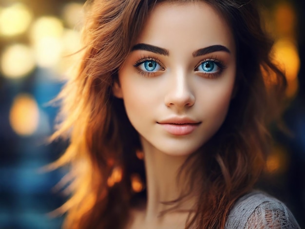 Photo closeup portrait of woman with beautiful contact lenses