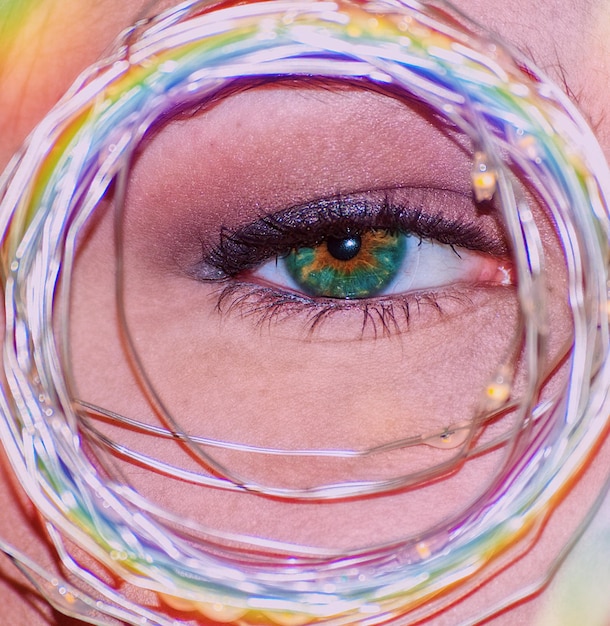 Photo closeup portrait of womans eye