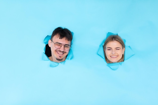 Closeup portrait of young excited woman and man shocked and amazed by commercial offer