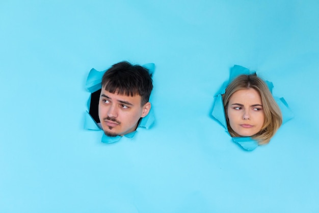 Closeup portrait of young excited woman and man shocked and amazed by commercial offer