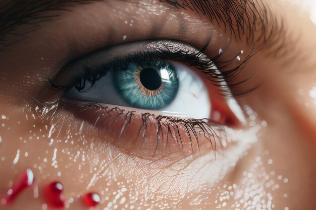 Photo closeup portrait of a young girl covered with drops of water closeup portrait of a young girl