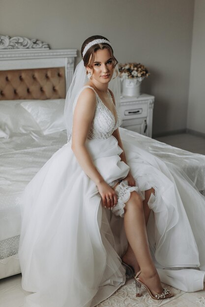 .Closeup portrait of young gorgeous bride. Wedding.