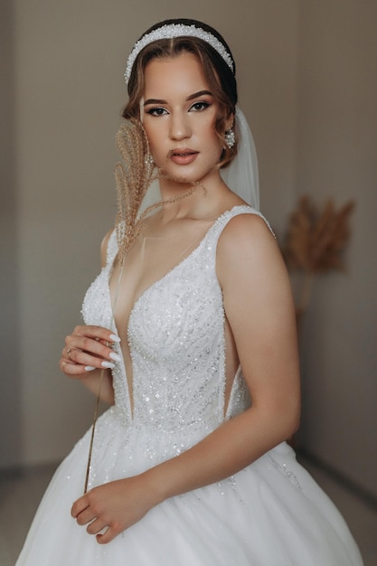 .Closeup portrait of young gorgeous bride. Wedding.