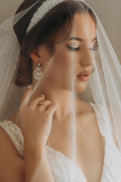 .Closeup portrait of young gorgeous bride. Wedding.