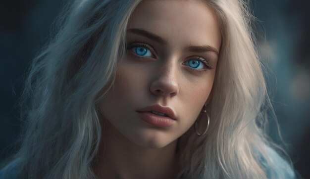 Closeup portrait of young woman with blue eyes