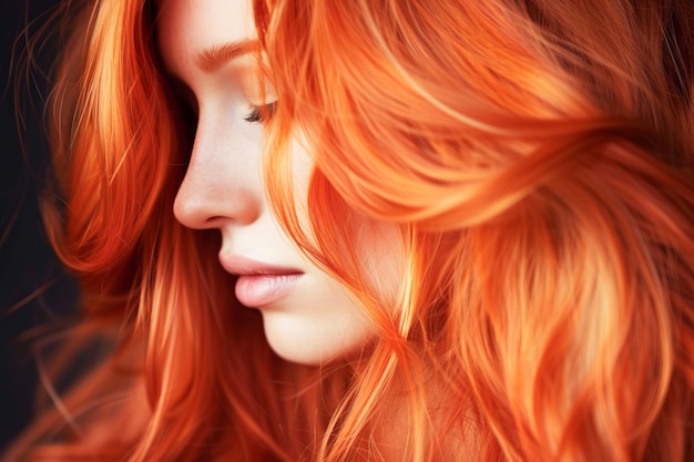 Foto ritratto da vicino di una giovane donna con i capelli rossi vivaci e la luce del sole morbida