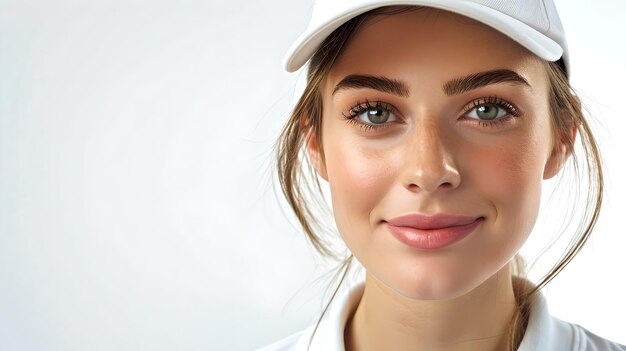 Closeup Portrait of a Young Woman with a Visor Cap Modern Digital Artwork with a Clean Aesthetic Conceptual Representation of Active Lifestyle and Beauty AI