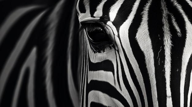 Photo closeup portrait of zebra black and white version generative ai