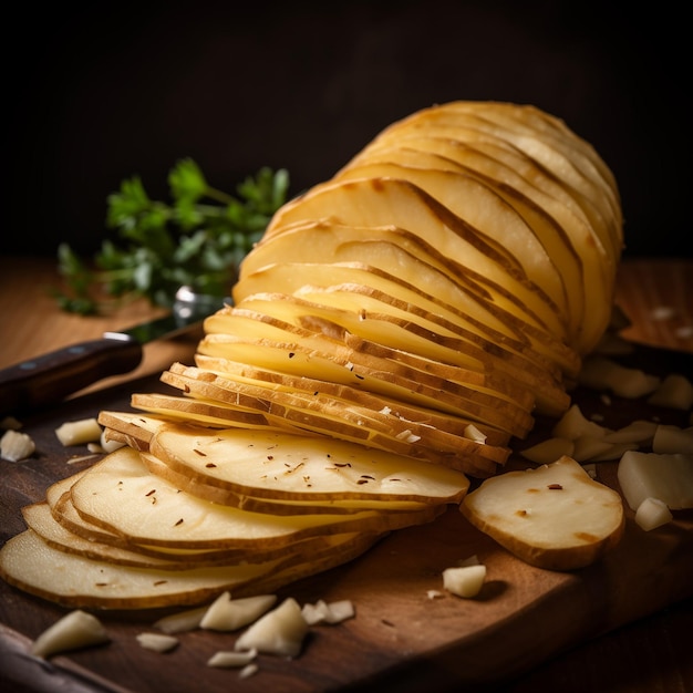 Closeup of potato slicing