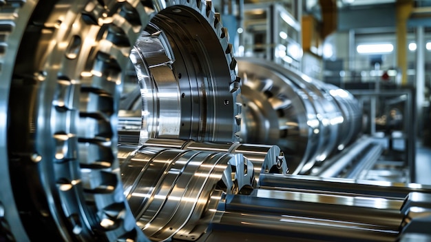 CloseUp of a Powerful Turbine in a Factory Workshop