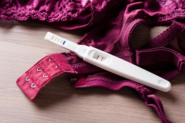 Closeup pregnancy test with positive pregnant