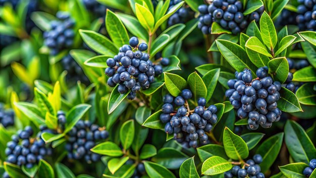 Photo closeup of privet berries background branches of ligustrum sinense or chinese privet in garden