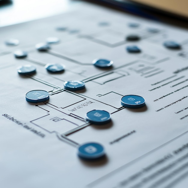 A closeup of a process flow diagram with labeled stages and decision ...