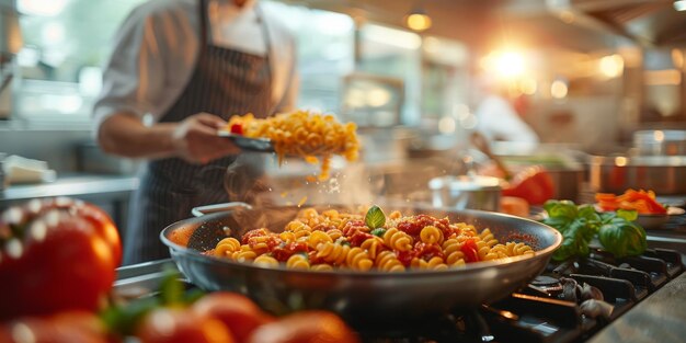 Closeup of process of making cooking homemade pasta chef make fresh italian traditional pasta