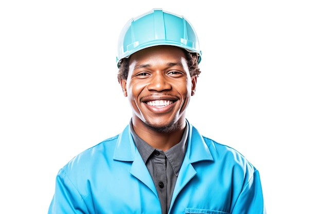 Closeup of a professional male technician in overalls white background isolate