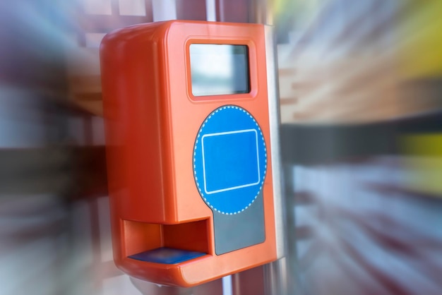 Closeup of a punch card on a modern public bus