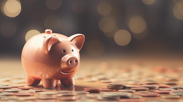 Closeup putting a coin in a piggy bank