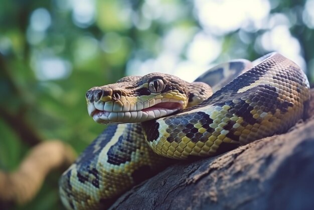 Premium AI Image | closeup of python on tree with blurred background ...