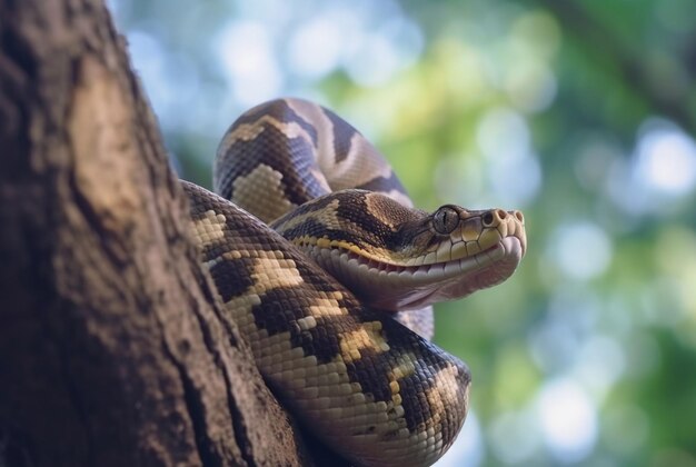 Premium AI Image | closeup of python on tree with blurred background ...