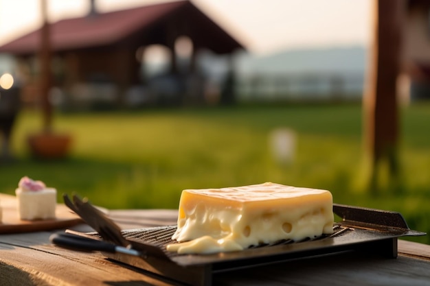 A closeup of a raclette cheese melting