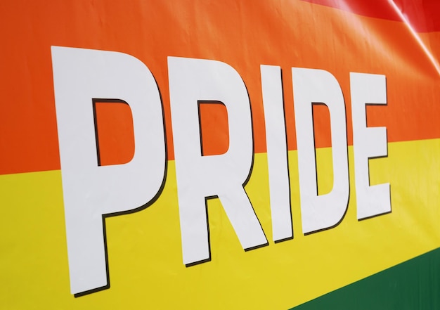 Closeup rainbow flag at gay pride event