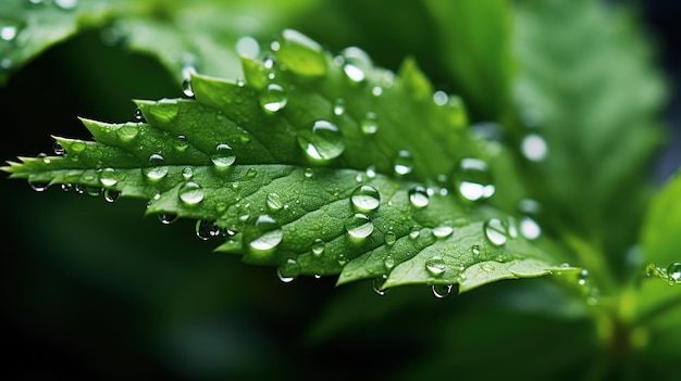 Closeup of a Raindrop About to Drip from a Leaf's Edge