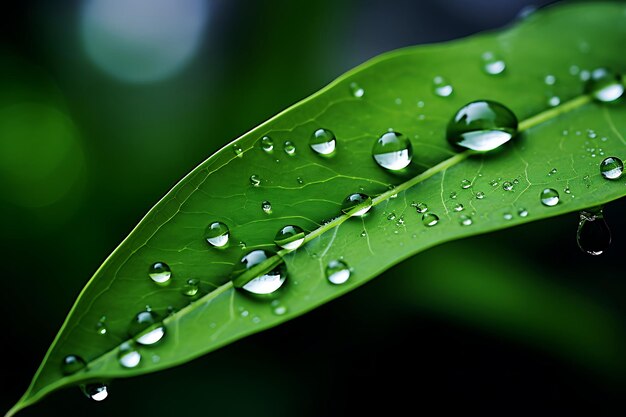 Closeup of raindrops on a leaf