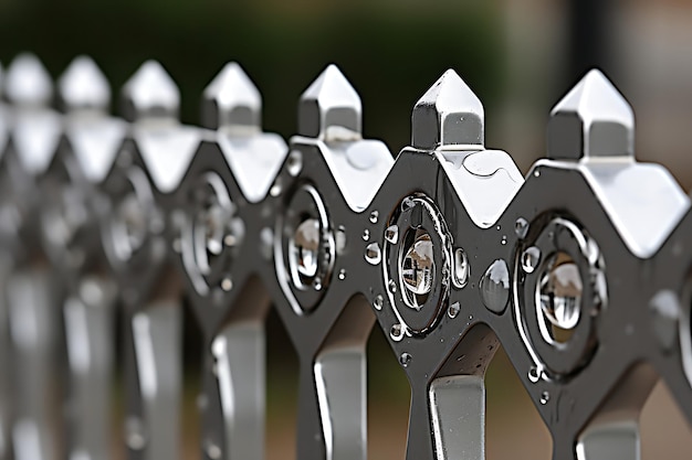 Photo closeup of raindrops on a metal railing