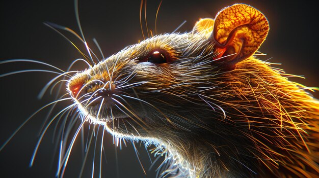 A closeup of a rats face The rat is looking to the right of the frame Its fur is brown and its eyes are black