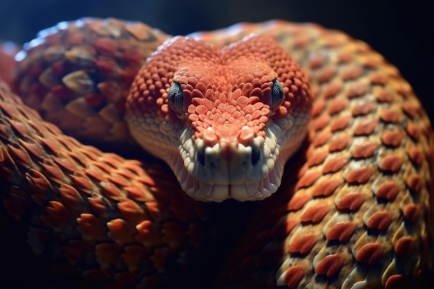 Foto close-up di un serpente a campanello che scuote la coda