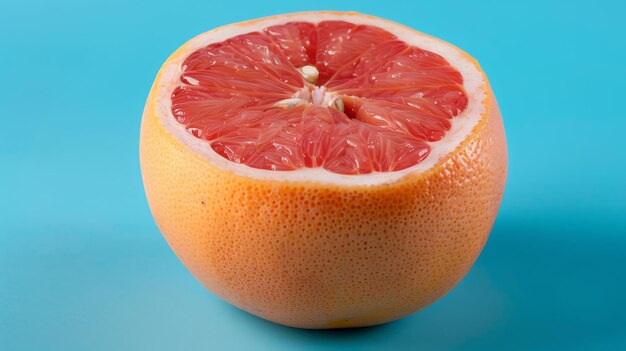 Photo closeup of a razrezannyj popolam grejpfrut on a blue background the grapefruit is juicy and has a sweet and slightly tart flavor