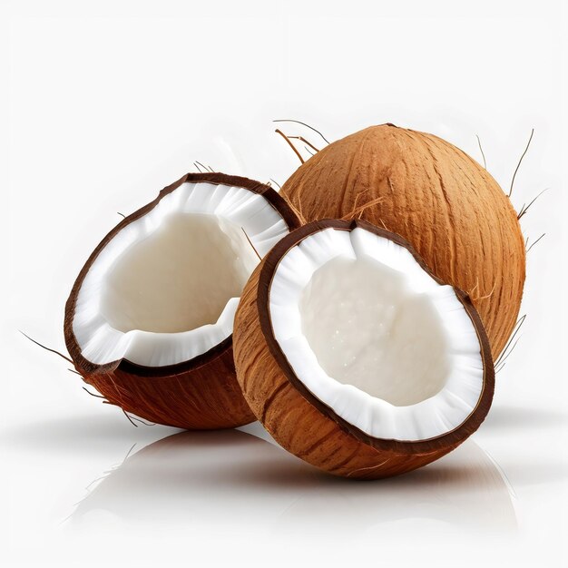 근접 촬영 현실적인 3d 상세한 코코넛 흰색 배경 신선한 이국적인 열 대 과일에 고립