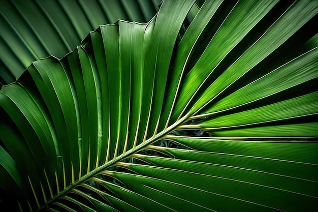 Closeup realistic green Palm leaf texture Generative AI