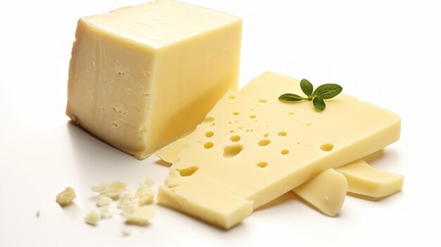 Closeup realistic photo featuring a creamy havarti cheese against a white background Generative AI