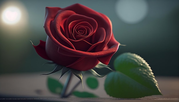 Крупный план реалистичной красной розы с красным размытым фоном Генеративный ИИ