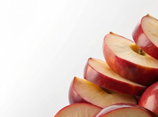 Closeup of red apple slices isolated on white background